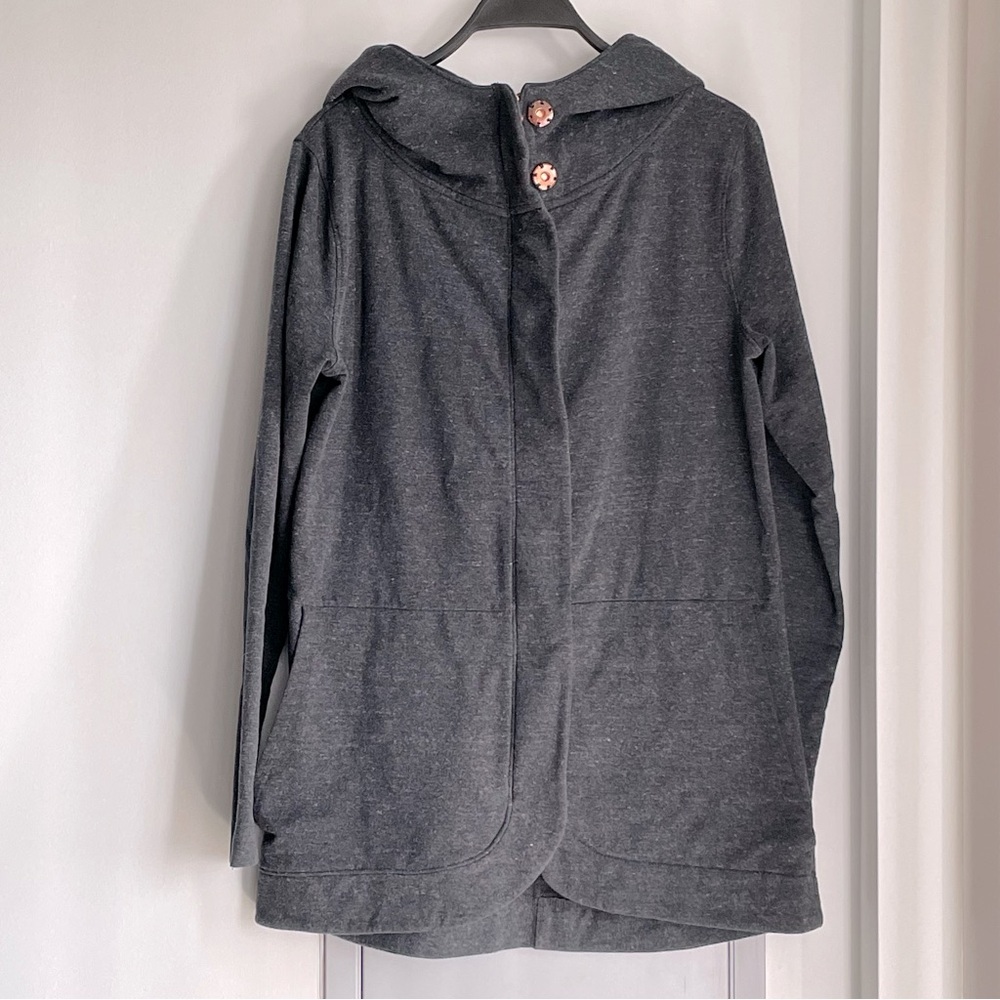 Charcoal Hooded Jacket with Rose Gold Button/ Zipper Accents